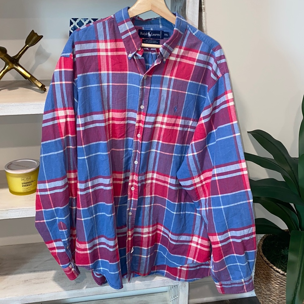 Ralph Lauren pink and blue plaid button down size XXL EUC